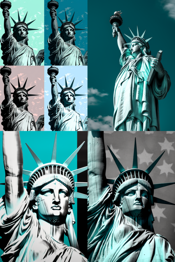 Lady Liberty stampata su tela stile Andy Warhol